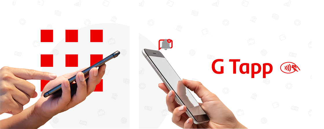 Moviles en la mano y texto a la derecha donde se visualiza G Tapp